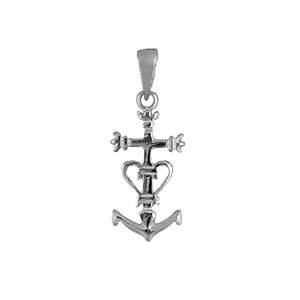 Pendentif en argent rhodié croix camarguaise petit modèle - 27mm X 14mm - Vue 1