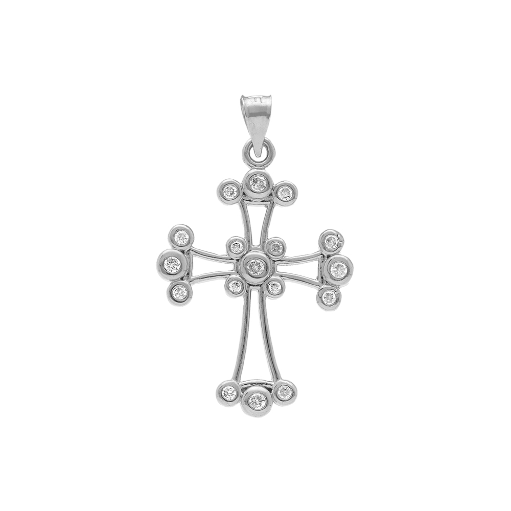 Pendentif en argent rhodi� croix chaldeenne 23mm x 16mm oxydes blancs - Vue 1