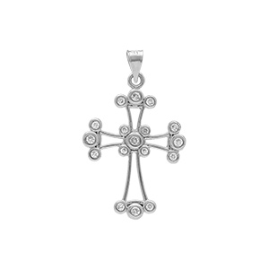 Pendentif en argent rhodié croix chaldeenne 23mm x 16mm oxydes blancs - Vue 1