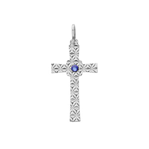 Pendentif en argent rhodi croix diamant toile oxyde bleu - Vue 1