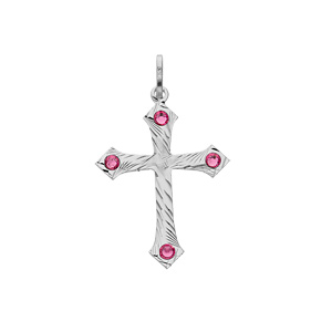 Pendentif en argent rhodi croix diamant oxydes rose - Vue 1