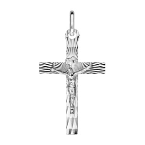 Pendentif en argent rhodié Croix diamantée avec le Christ 34mmX20mm - Vue 1