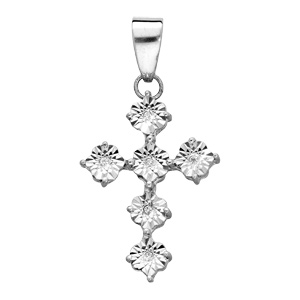 Pendentif en argent rhodié Croix diamantée avec oxydes blancs sertis - Vue 1