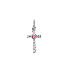 Pendentif en argent rhodi croix diamante toile oxyde rose - Vue 1