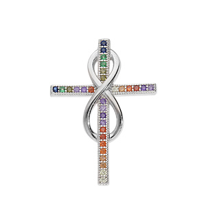 Pendentif en argent rhodié Croix empierree multi-couleur et infini - Vue 1