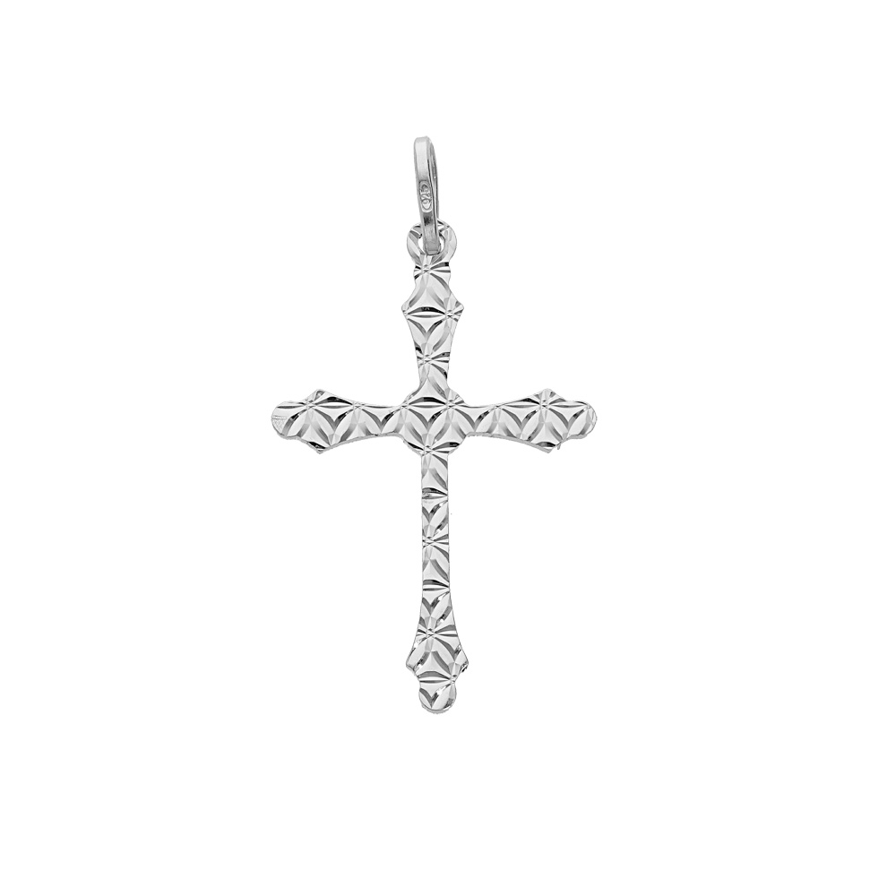 Pendentif en argent rhodi� croix fine avec motif diamant� �toile - Vue 1