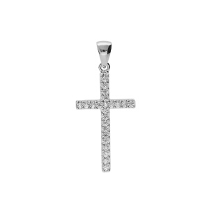 Pendentif en argent rhodi croix fine avec oxydes blancs 25 x 14mm - Vue 1