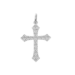 Pendentif en argent rhodi croix large motifs diamants en toile - Vue 1