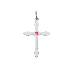 Pendentif en argent rhodi croix lisse avec oxyde rouge au centre - Vue 1