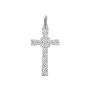 Pendentif en argent rhodi croix longue avec motifs diamants en toile - Vue 1