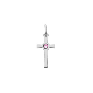 Pendentif en argent rhodi croix oxyde rose - Vue 1