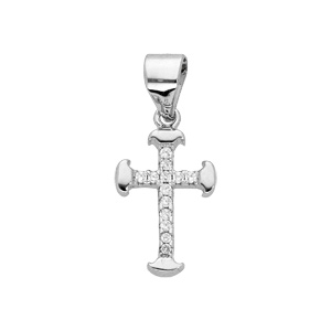 Pendentif en argent rhodi Croix petit modle avec oxydes blancs sertis - Vue 1