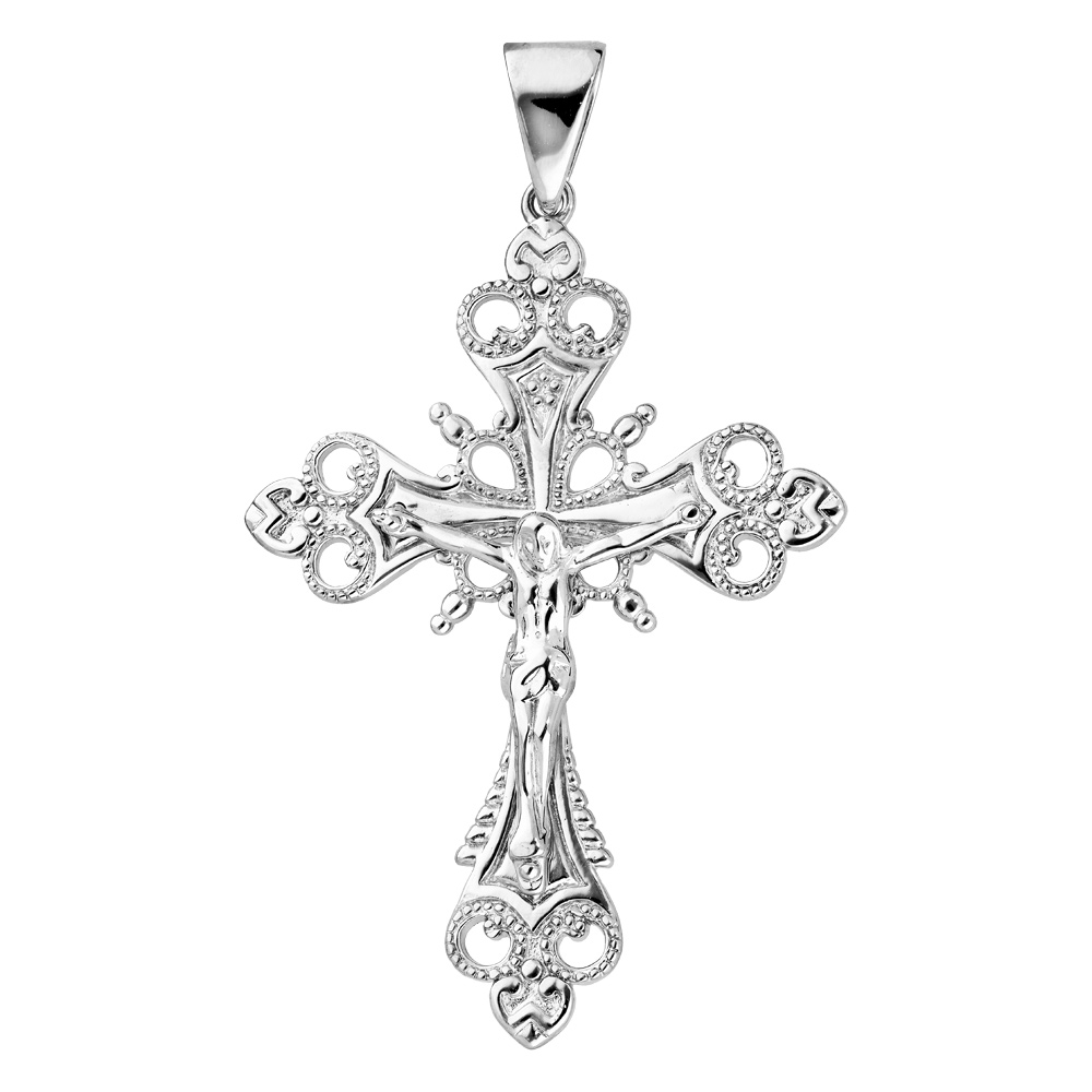 Pendentif en argent rhodi� croix stylis�e ajour�e - Vue 1