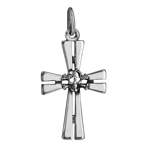 Pendentif en argent rhodié croix tête de mort - Vue 1