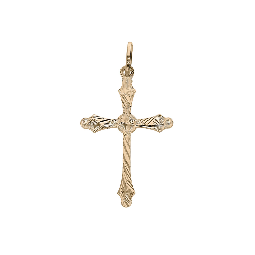 Pendentif en Argent rhodi� et dorure jaune croix motifs rainur�s et extr�mit�s arrondies - Vue 1