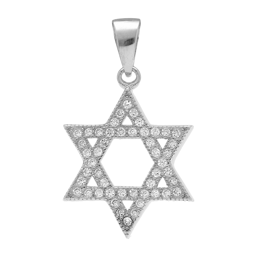 Pendentif en argent rhodi� �toile de David sertie d\'oxydes blancs - 14.5mm x 23mm - Vue 1
