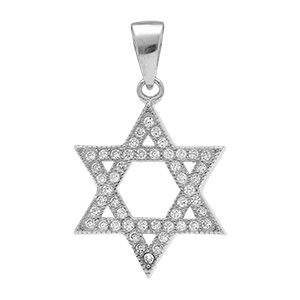 Pendentif en argent rhodi toile de David sertie d'oxydes blancs - 14.5mm x 23mm