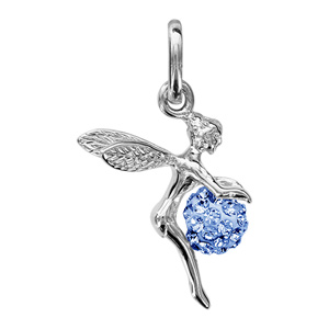 Pendentif en argent rhodié fée qui tient 1 boule en résine et strass bleu ciel - Vue 1