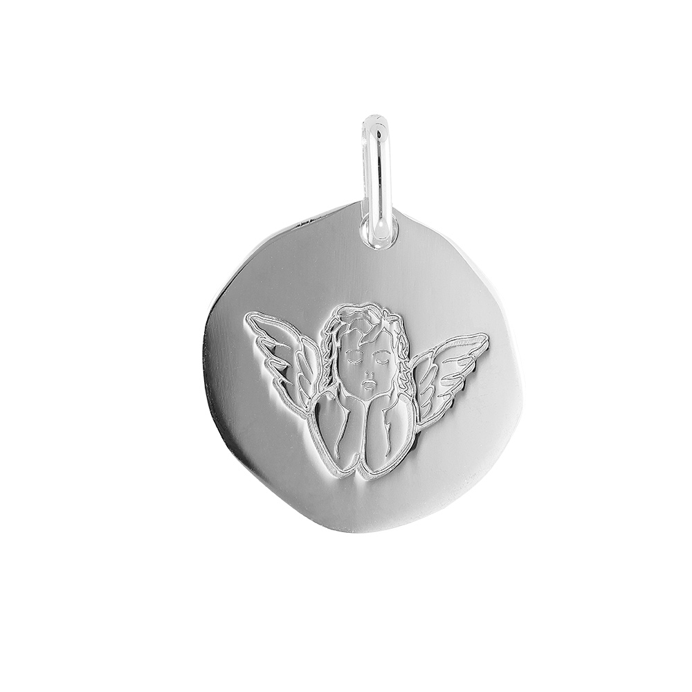 Pendentif en argent rhodi� galet 18mm motif Ange - Vue 1