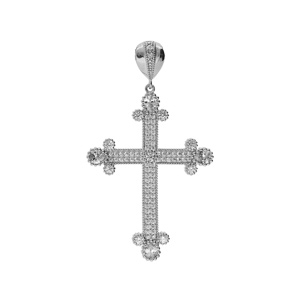Pendentif en argent rhodi grande croix avec oxydes blancs 33 x 23mm - Vue 1