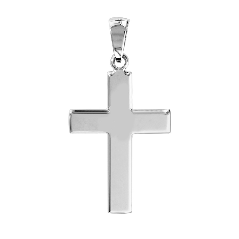 Pendentif en argent rhodi� grande croix lisse � graver - Vue 1