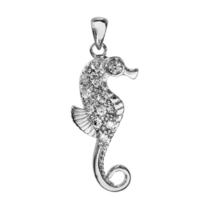 Pendentif en argent rhodi hippocampe orn d\'oxydes blancs sertis - Vue 1