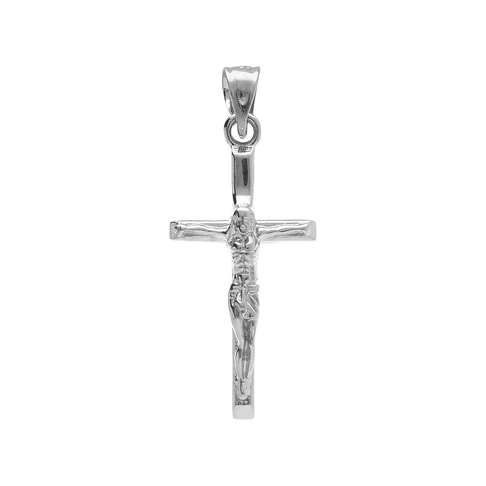 Pendentif en argent rhodi� J�sus Christ sur croix 20mm x 10mm - Vue 1