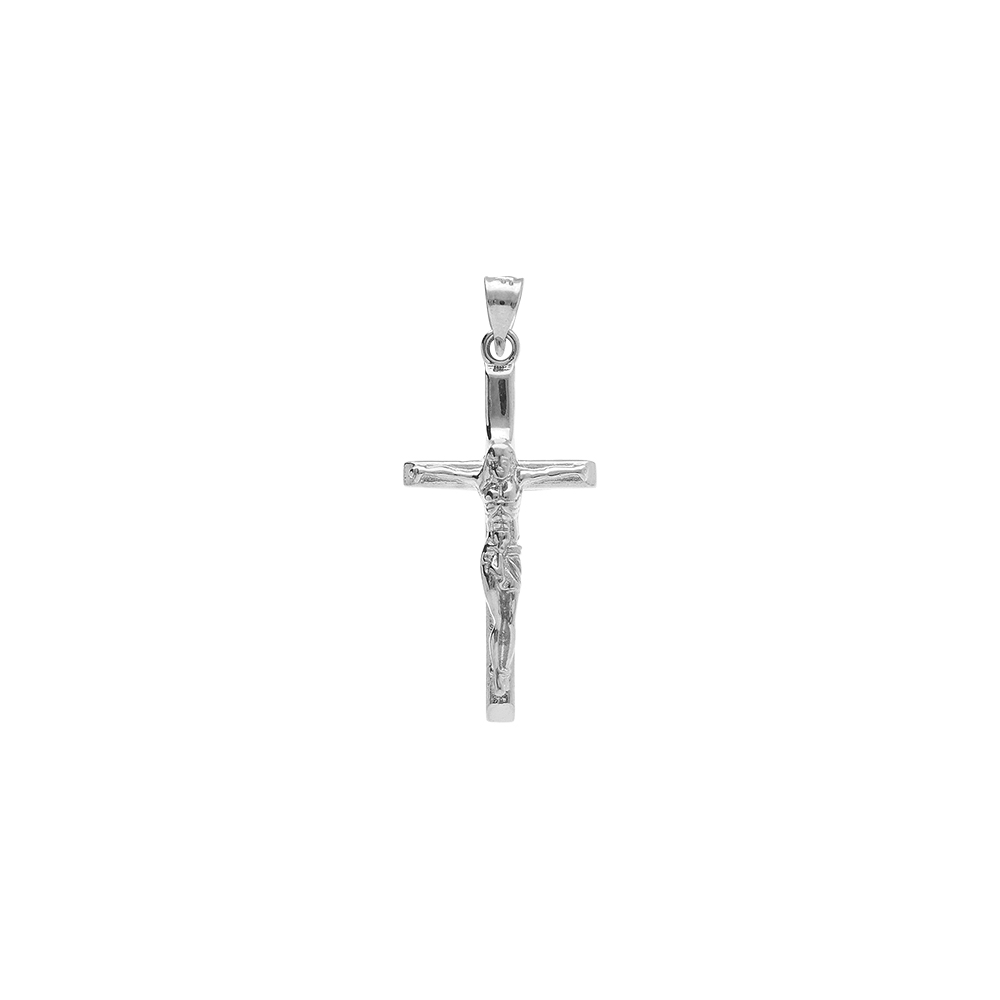 Pendentif en argent rhodi� J�sus Christ sur croix 22mm x 12mm - Vue 1