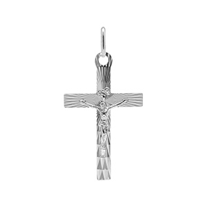 Pendentif en argent rhodi� J�sus Christ sur Croix diamant�e - 34mm X 20mm