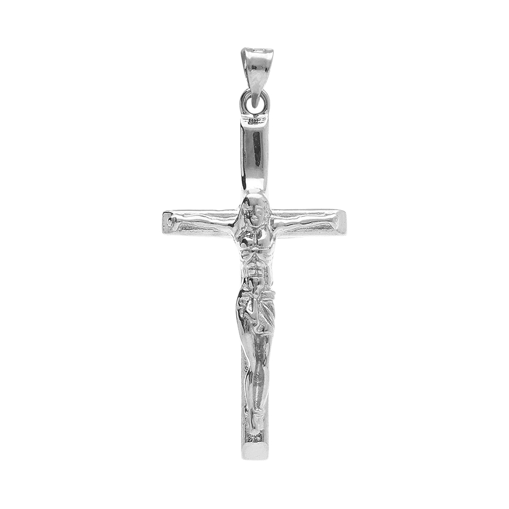 Pendentif en argent rhodi� j�sus sur croix 30mm x 15mm - Vue 1