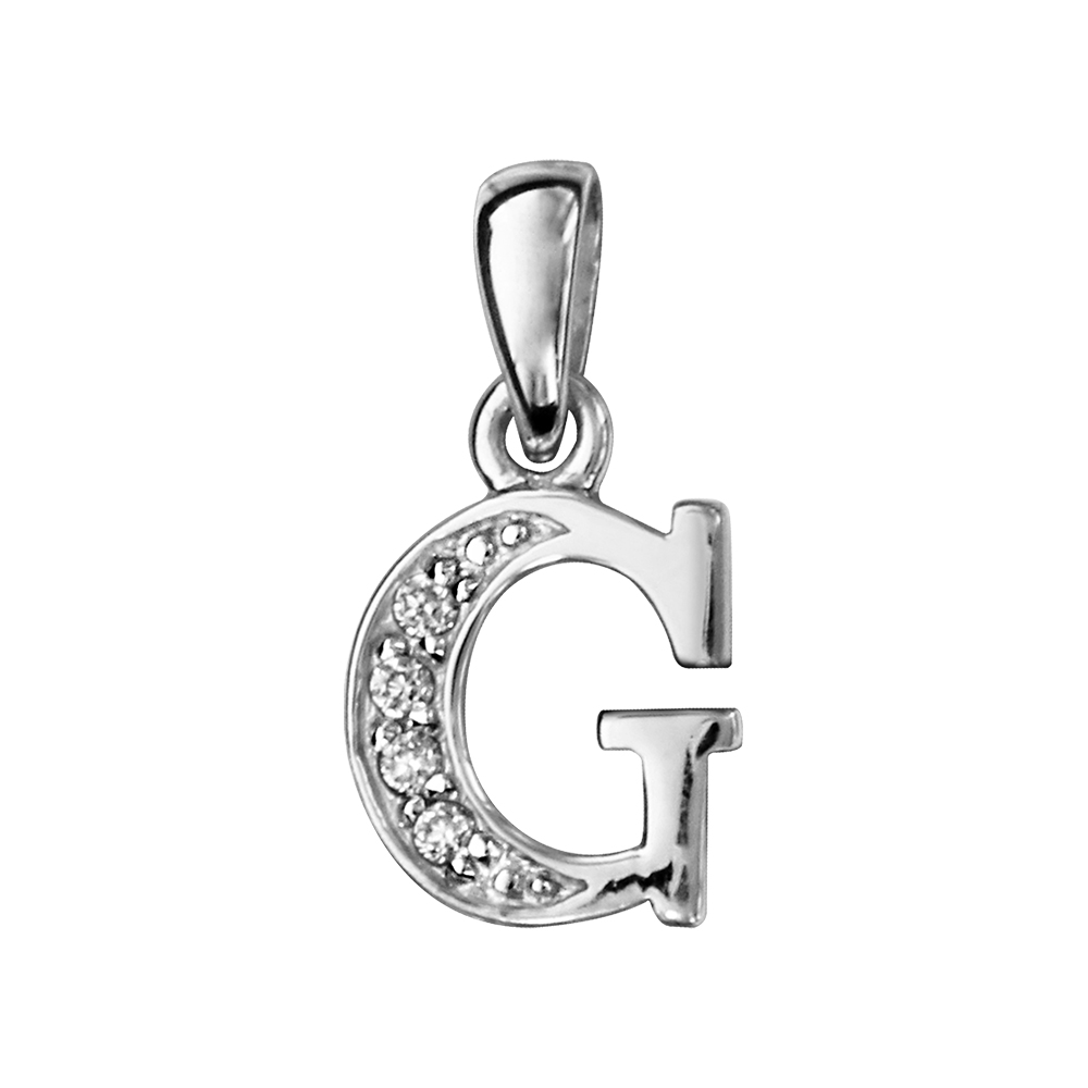 Pendentif en argent rhodi� lettre G orn�e d\'oxydes blancs sur une partie - Vue 1