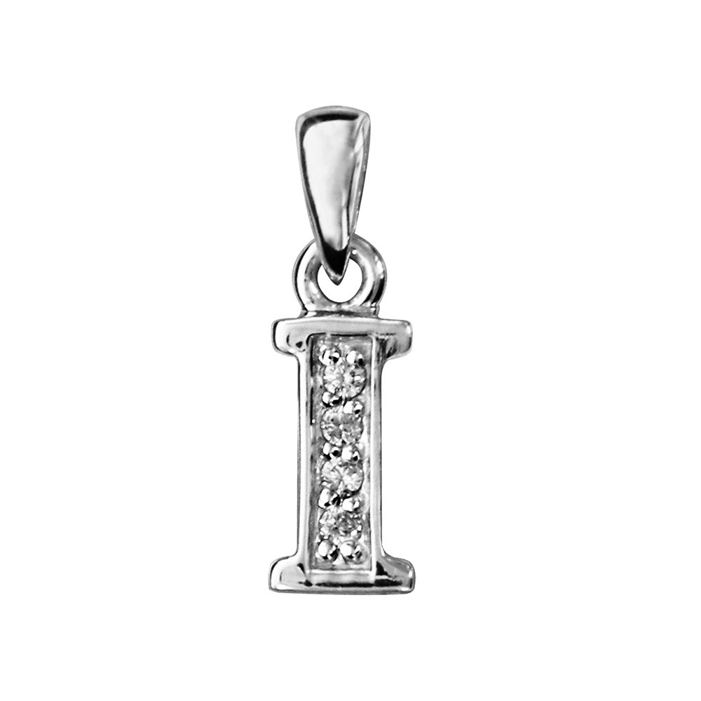 Pendentif en argent rhodi� lettre I orn�e d\'oxydes blancs sur une partie - Vue 1