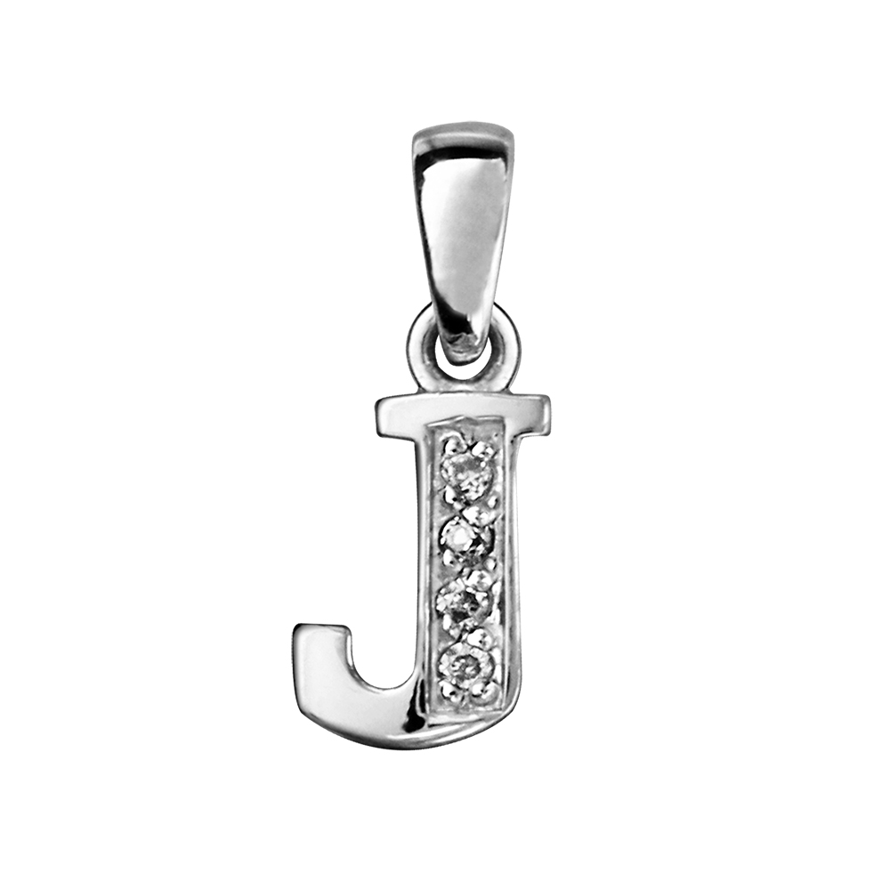 Pendentif en argent rhodi� lettre J orn�e d\'oxydes blancs sur une partie - Vue 1