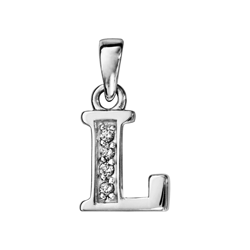 Pendentif en argent rhodi� lettre L orn�e d\'oxydes blancs sur une partie - Vue 1