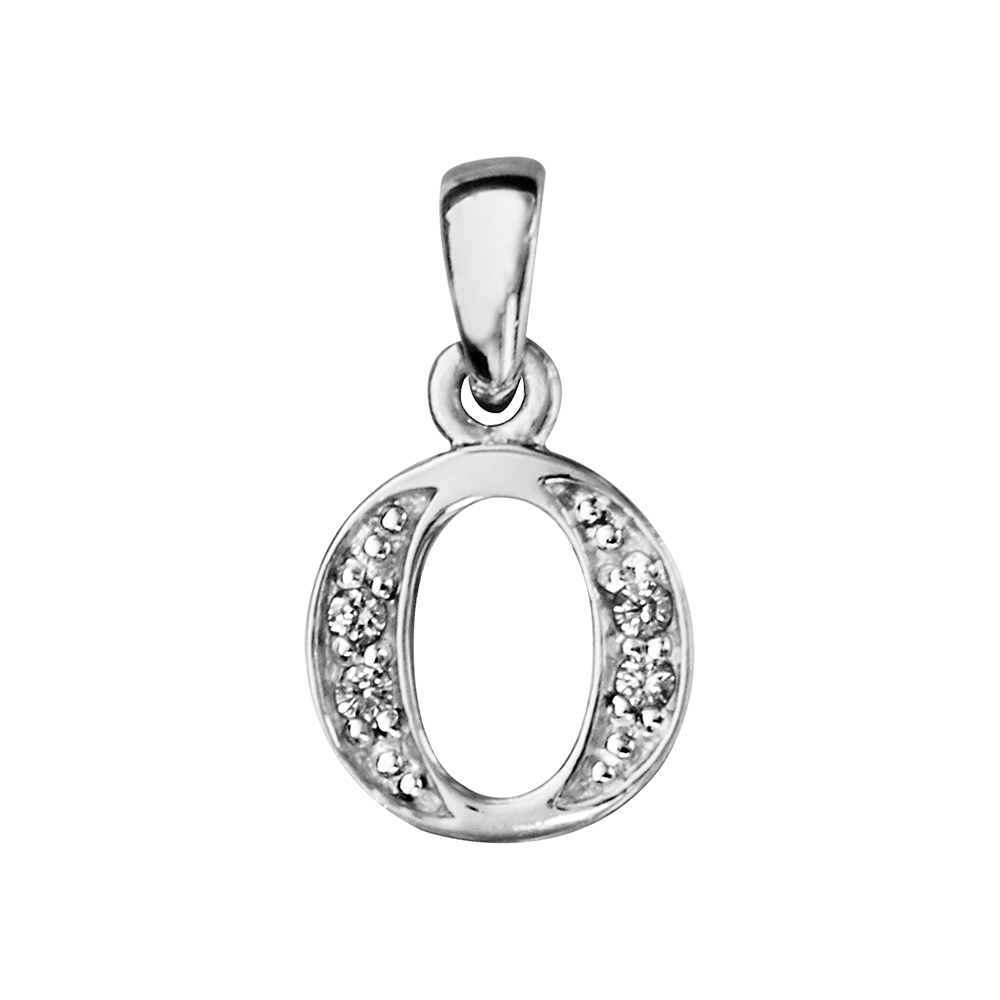Pendentif en argent rhodi� lettre O orn�e d\'oxydes blancs sur une partie - Vue 1