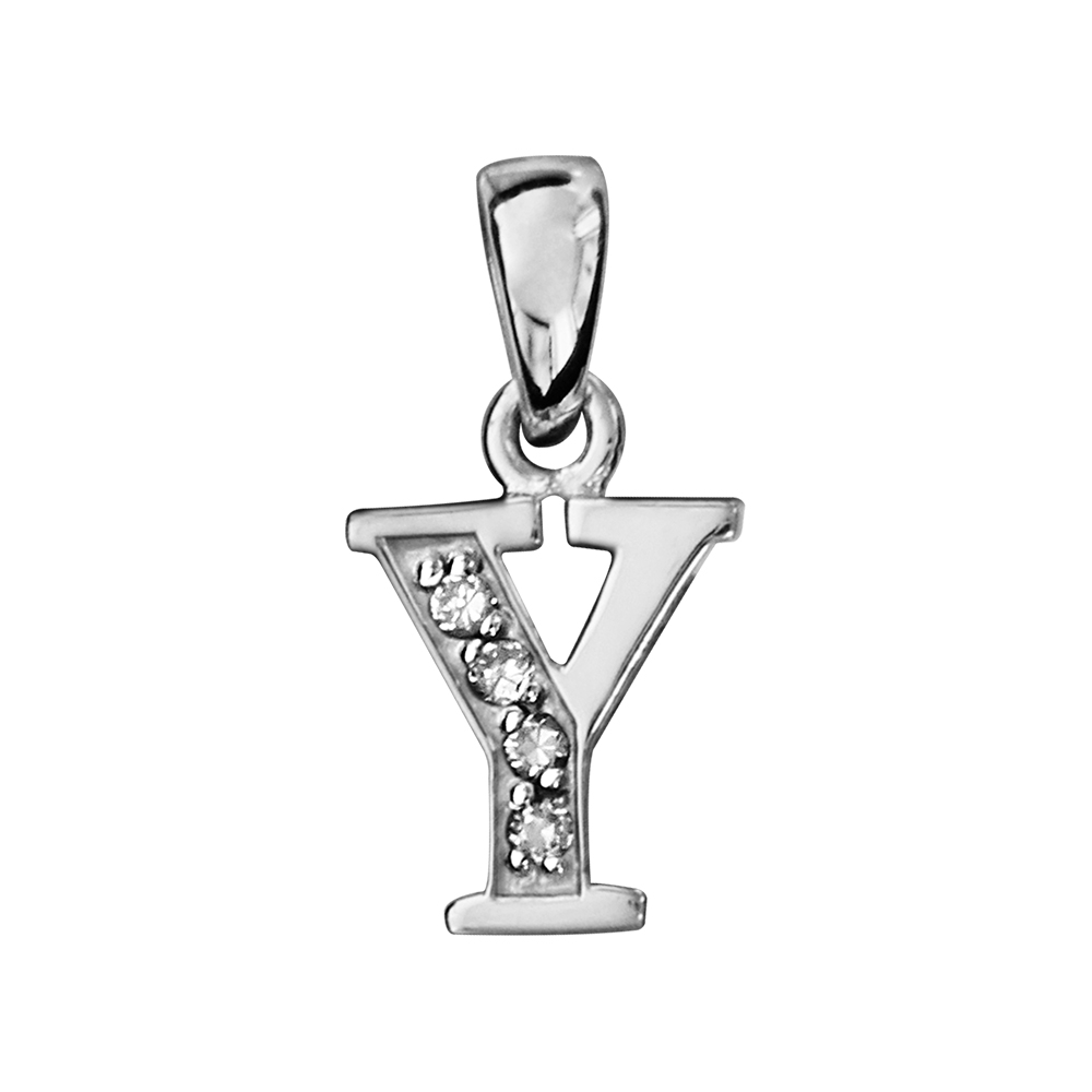 Pendentif en argent rhodi� lettre Y orn�e d\'oxydes blancs sur une partie - Vue 1