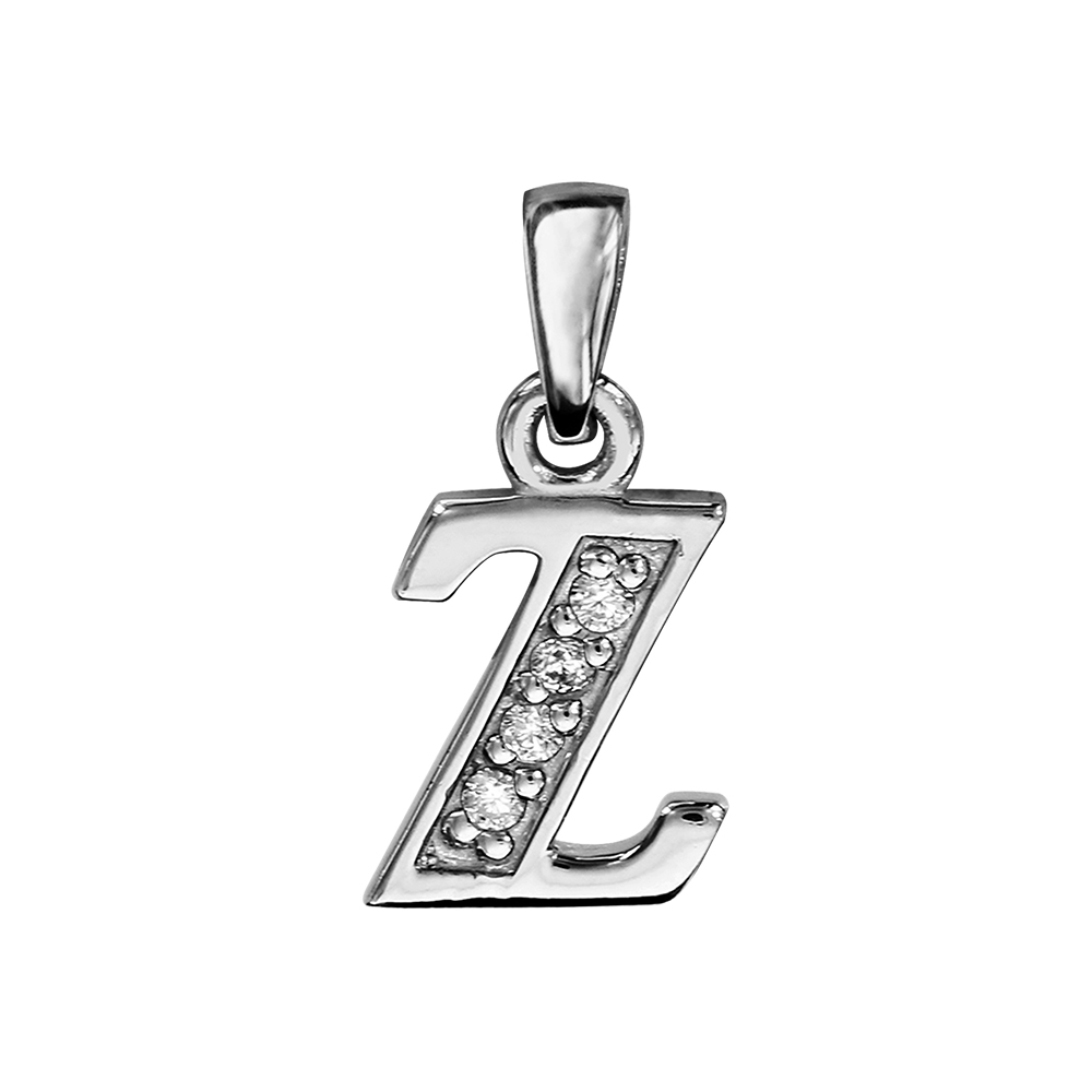 Pendentif en argent rhodi� lettre Z orn�e d\'oxydes blancs sur une partie - Vue 1