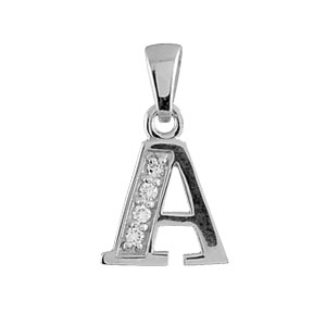 Pendentif en argent rhodi lettre A orne d\'oxydes blancs sur une partie - Vue 1