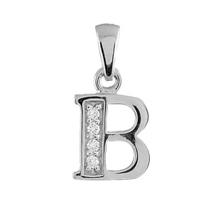 Pendentif en argent rhodi lettre B orne d\'oxydes blancs sur une partie - Vue 1