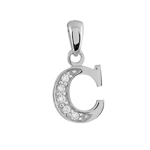 Pendentif en argent rhodi lettre C orne d\'oxydes blancs sur une partie - Vue 1