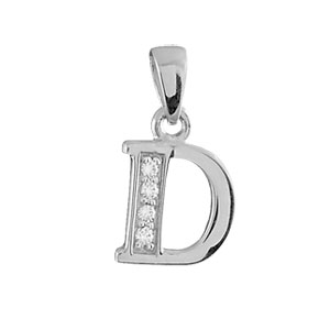 Pendentif en argent rhodi lettre D orne d\'oxydes blancs sur une partie - Vue 1