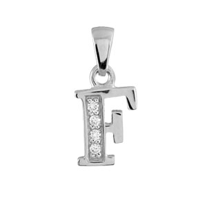 Pendentif en argent rhodi lettre F orne d\'oxydes blancs sur une partie - Vue 1