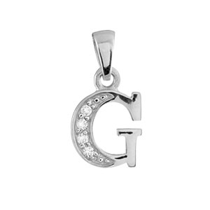 Pendentif en argent rhodi lettre G orne d\'oxydes blancs sur une partie - Vue 1