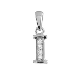 Pendentif en argent rhodi lettre I orne d\'oxydes blancs sur une partie - Vue 1