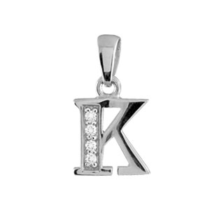 Pendentif en argent rhodi lettre K orne d\'oxydes blancs sur une partie - Vue 1