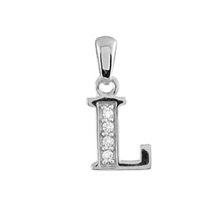 Pendentif en argent rhodi lettre L orne d\'oxydes blancs sur une partie - Vue 1