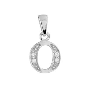 Pendentif en argent rhodi lettre O orne d\'oxydes blancs sur une partie - Vue 1