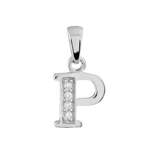 Pendentif en argent rhodi lettre P orne d\'oxydes blancs sur une partie - Vue 1