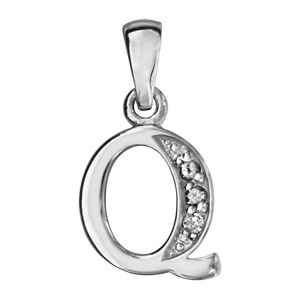 Pendentif en argent rhodi lettre Q orne d\'oxydes blancs sur une partie - Vue 1