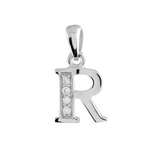 Pendentif en argent rhodi lettre R orne d\'oxydes blancs sur une partie - Vue 1